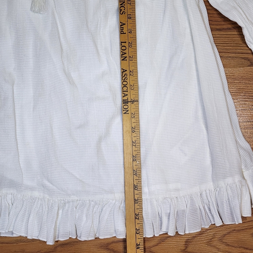 Free People Erin Embroidered Smocked Mini Dress Size Large White and Blue - Picture 14 of 16